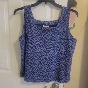 Icantoo SzLg 100% Cotton Chic Blue Patterned Sleeveless Tank Top